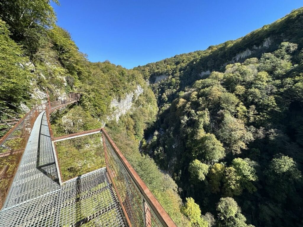 The hanging walkway over the Okatse gorge