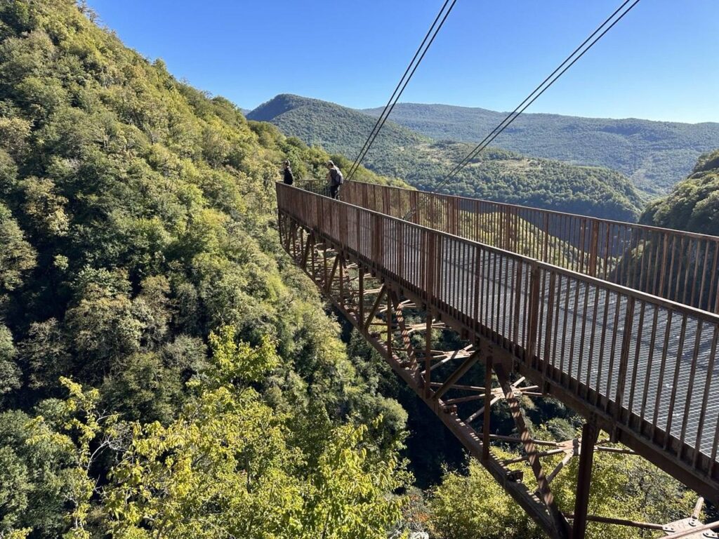 The viewing platform of Okatse Canyon over the abyss